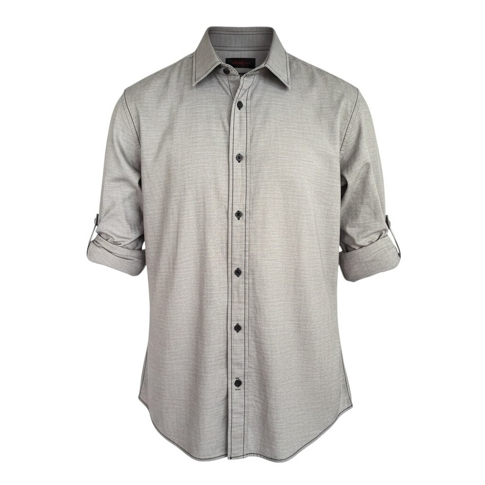 Tony Hawk Micro Stripe Button Down Mens XXL Grey Cotton Roll Tab Sleeve Shirt